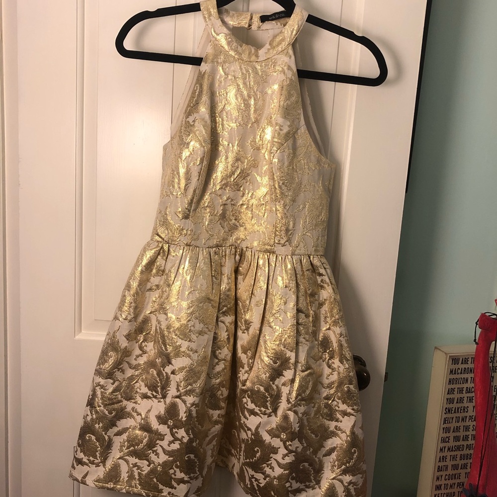 ARK&CO White and Gold Detailed Dress